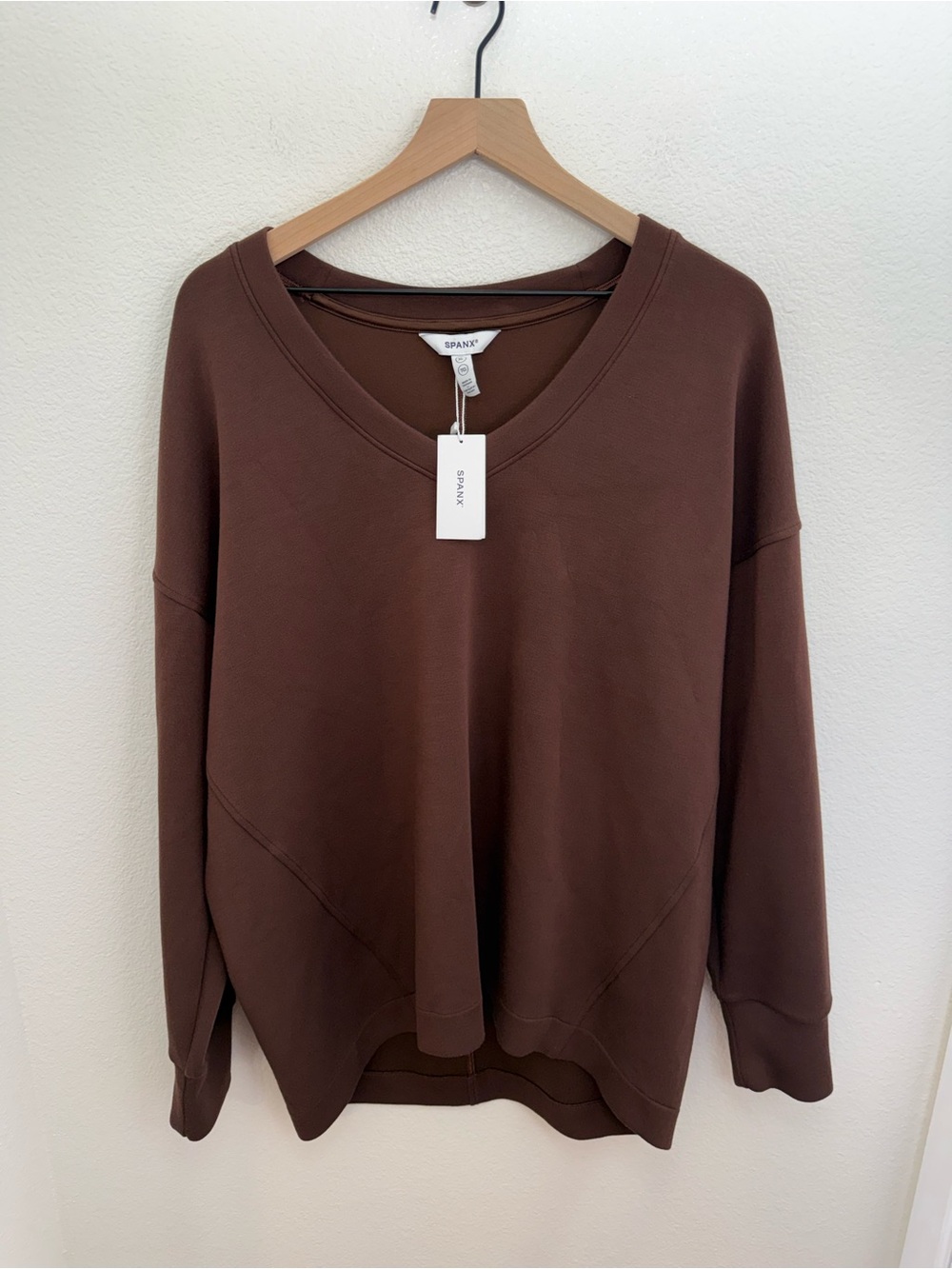 Spanx AirEssentials Brushed V-Neck Tunic Sweatshirt Espresso XL
